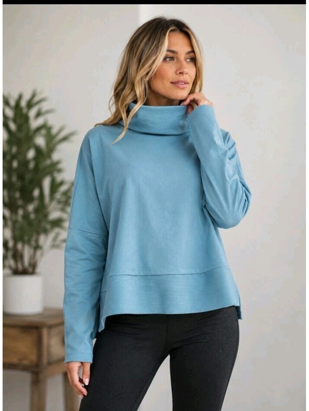 Tuckernuck Sweater Women's S Blue Rollins Knit Rib Funnel Neck Pullover NEW #W1